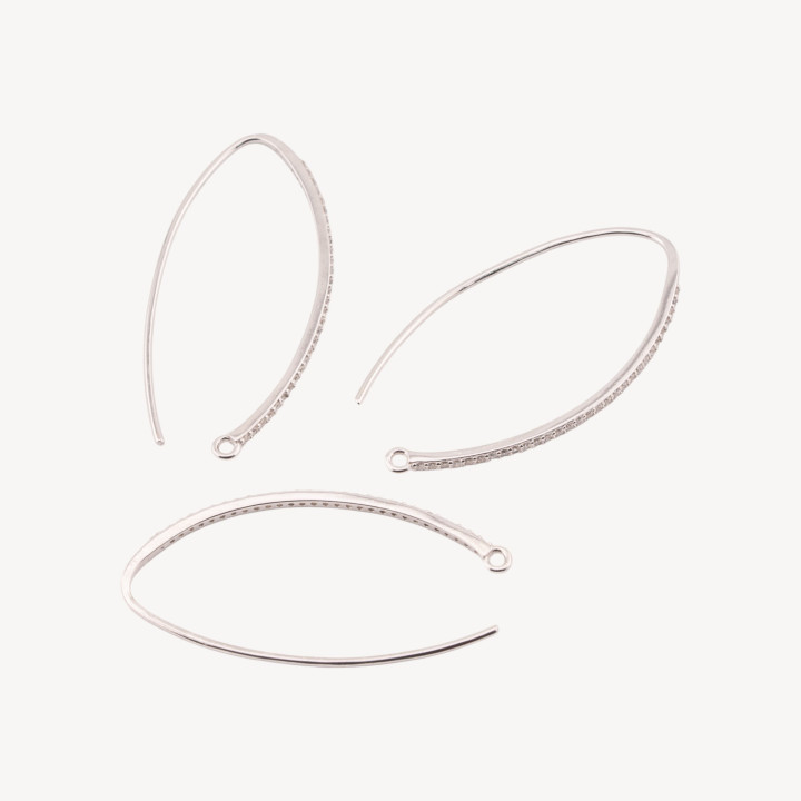 Base Per Orecchini Di Argento 925 Con Zirconi Monachella 1,5x36mm 3 Paia Rodiato