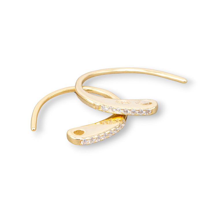 Base Per Orecchini Di Argento 925 Monachella Cerchietto Con Zirconi 1,5x14mm 5 Paia Dorato