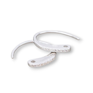 Base Per Orecchini Di Argento 925 Monachella Cerchietto Con Zirconi 1,5x14mm 5 Paia Rodiato
