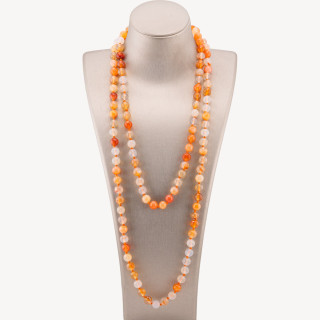 Collana Bijoux Charlestone Di Pietre Dure  8mm Annodate 120cm Giada Arancio Corniola