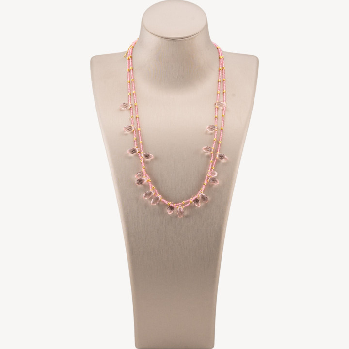 Collana Bijoux Di Cristalli CZ Con Elementi Di Bronzo 2pz Rosa