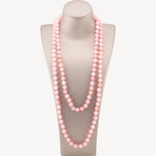 Collana Bijoux Charlestone Di Pietre Dure  8mm Annodate 120cm Giada Rosa Chiaro