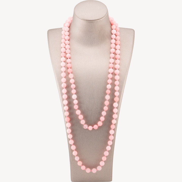 Collana Bijoux Charlestone Di Pietre Dure  8mm Annodate 120cm Giada Rosa Chiaro