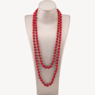 Collana Bijoux Charlestone Di Pietre Dure  8mm Annodate 120cm Giada Rossa Ruby