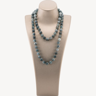 Collana Bijoux Charlestone Di Pietre Dure 10mm Annodate 90cm Giada Grigia