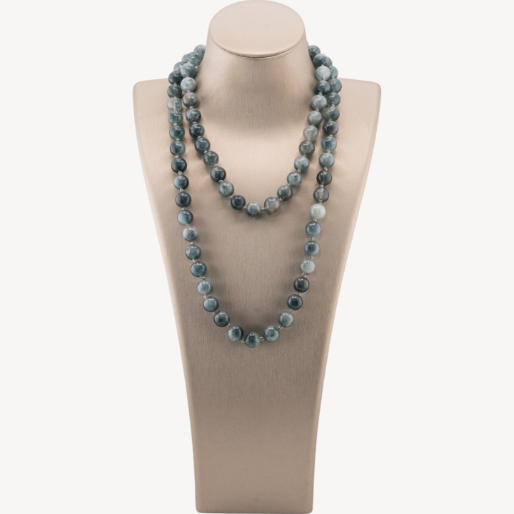Collana Bijoux Charlestone Di Pietre Dure 10mm Annodate 90cm Giada Grigia