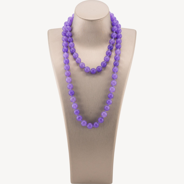 Collana Bijoux Charlestone Di Pietre Dure 10mm Annodate 90cm Giada Lavanda