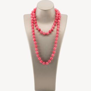 Collana Bijoux Charlestone Di Pietre Dure 10mm Annodate 90cm Giada Rosa