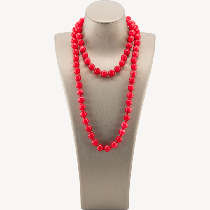 Collana Bijoux Charlestone Di Pietre Dure 10mm Annodate 90cm Giada Rosso Chiaro