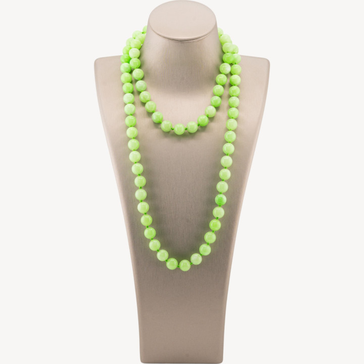 Collana Bijoux Charlestone Di Pietre Dure 10mm Annodate 90cm Giada Verde Lime