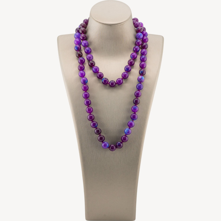 Collana Bijoux Charlestone Di Pietre Dure 10mm Annodate 90cm Giada Viola