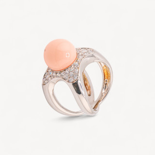 Anello Gioiello In Argento 925 Con Zirconi Bianchi e Perla di Maiorca Rosa MOD.2742 18,4x23mm