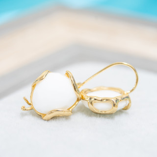 17mm Facette Irrégulier Oeil de Chat Bronze Crochet Boucles d'Oreilles Base 5 Paires Agate Blanche Dorée