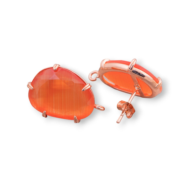 Base Per Orecchini Di Ottone A Perno Con Occhio Di Gatto Sfaccettato 14,5x18mm 6 Paia Oro Rosa Arancio