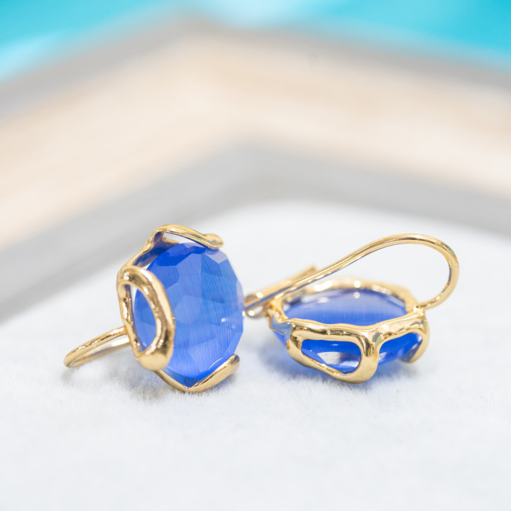 Base Per Orecchini A Monachella Di Bronzo Con Occhio Di Gatto Irregolare Sfaccettato 17mm 3 Paia Dorato Blu