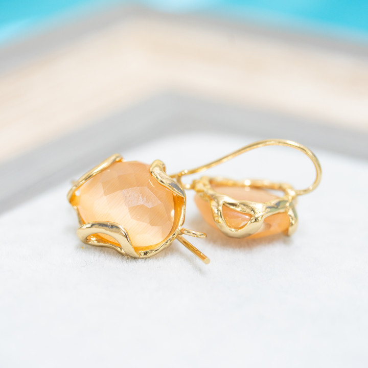 Base de aretes de gancho de bronce con forma de ojo de gato irregular facetado de 17 mm, 5 pares, melocotón dorado