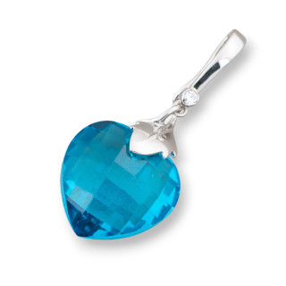 Ciondolo Pendente Di Argento 925 Con Zirconi Coure 22x50mm