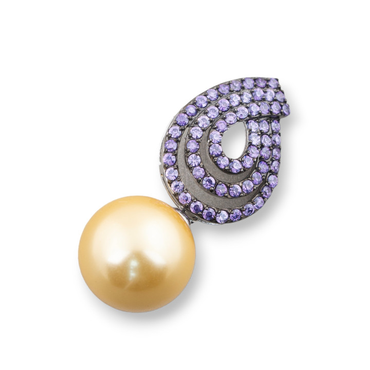 Ciondolo Pendente Di Argento 925 Con Zirconi E Perle Di Maiorca 15x36mm