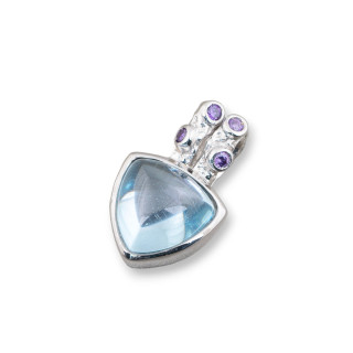 Ciondolo Pendente Di Argento 925 Con Zirconi E Pietra Idrotermale Rodiato 13x21mm