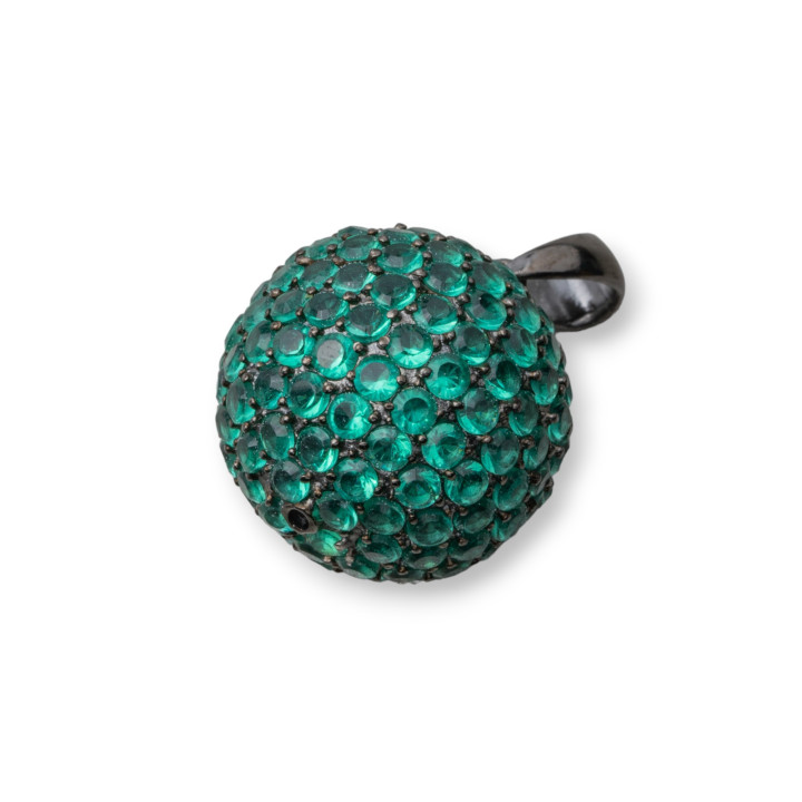 Ciondolo Pendente Di Argento 925 Con Zirconi Pave' Incastonati A Goccia 16x28mm Verde