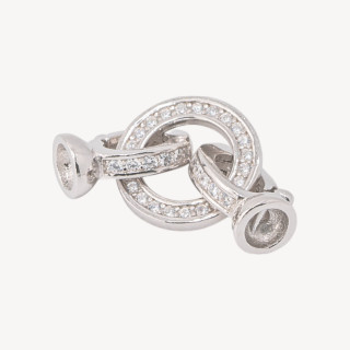 Chiusura In Argento 925 Con Zirconi 10x23mm Tondo con Coppette da 5mm 1pz Rodiato