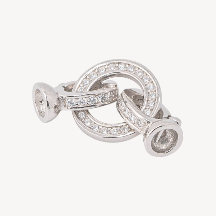 Chiusura In Argento 925 Con Zirconi 10x23mm Tondo con Coppette da 5mm 1pz Rodiato
