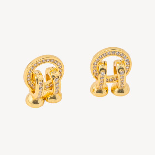 Chiusura In Argento 925 Con Zirconi 10x23mm Tondo con Coppette da 5mm 2pz Dorato