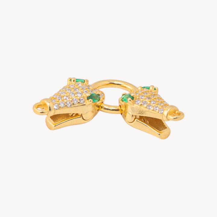 Chiusura In Argento 925 Con Zirconi e Doppia Testa Di Serpente 8x30mm 1pz Dorato