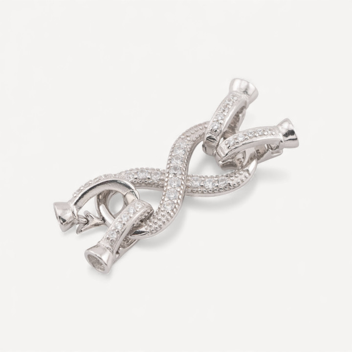 Chiusura In Argento 925 Con Zirconi Infinito 10x30m con Doppia Coppetta 3,5mm 1pz Rodiato