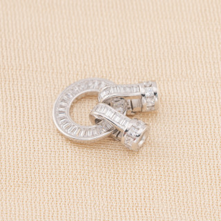 Chiusure Di Argento 925 Con Zirconi 14,5x28mm Tondo con Coppette da 6mm 1pz Rodiato