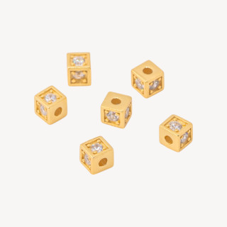 Componente Distanziatore In Argento 925 Cubo Con Zircone 4mm 6pz Dorato