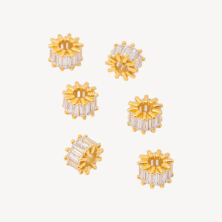 Componente Distanziatore In Argento 925 Rondelle Con Zirconi a Baguette 6x4mm 6pz Dorato