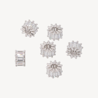 Componente Distanziatore In Argento 925 Rondelle Con Zirconi a Baguette 6x4mm 6pz Rodiato