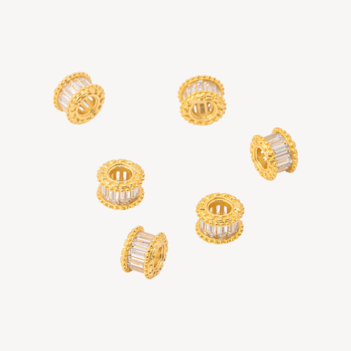 Componente Distanziatore In Argento 925 Rondelle Con Zirconi a Baguette 7,5x5mm 6pz Dorato