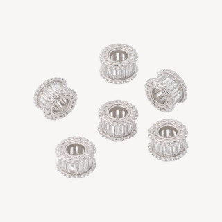 Componente Distanziatore In Argento 925 Rondelle Con Zirconi a Baguette 7,5x5mm 6pz Rodiato