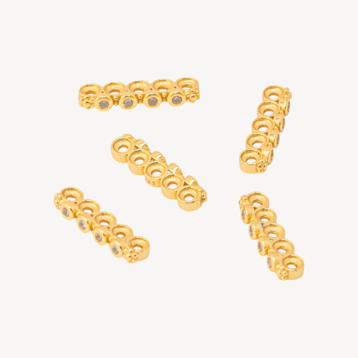 Componente Distanziatore Multifilo In Argento 925 Barretta A 5 Fili Con Zircone 16x2,5mm 10pz Dorato