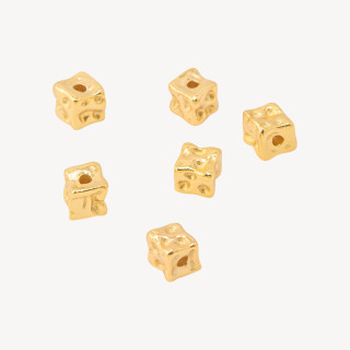 Componente Distanziatore Perline In Argento 925 Cubi Battuti 6pz Dorato