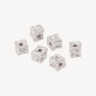 Componente Distanziatore Perline In Argento 925 Cubi Battuti 6pz Rodiato