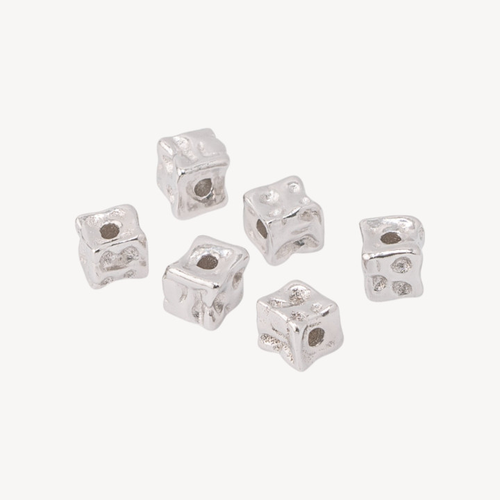 Componente Distanziatore Perline In Argento 925 Cubi Battuti 6pz Rodiato