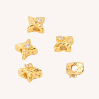 Componente Distanziatore Perline In Argento 925 Stella Con Zircone 9mm 5pz Dorato