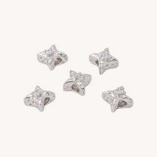 Componente Distanziatore Perline In Argento 925 Stella Con Zircone 9mm 5pz Rodiato