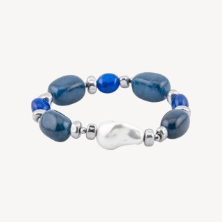 Bracciale con Pietre Dure e Perle di Maiorca 50cm + 5cm con Ematite Argentata e Giada Blu