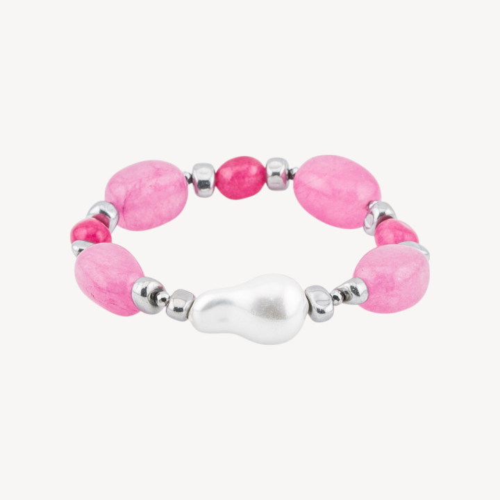 Bracciale con Pietre Dure e Perle di Maiorca 50cm + 5cm con Ematite Argentata e Giada Rosa