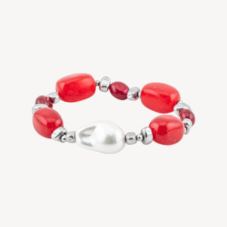 Bracciale con Pietre Dure e Perle di Maiorca 50cm + 5cm con Ematite Argentata e Giada Rossa
