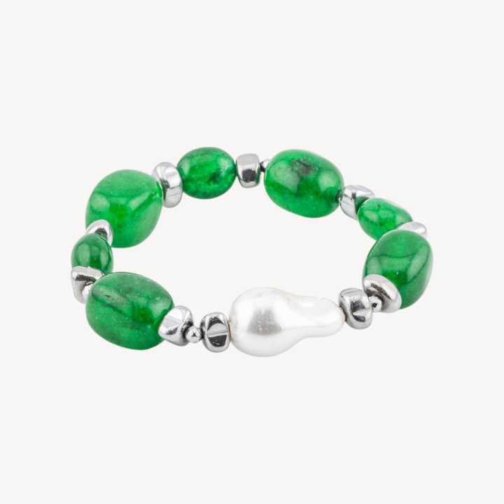 Bracciale con Pietre Dure e Perle di Maiorca 50cm + 5cm con Ematite Argentata e Giada Verde