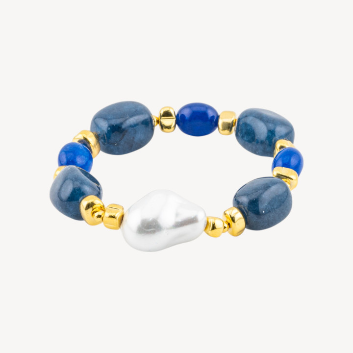 Bracciale con Pietre Dure e Perle di Maiorca 50cm + 5cm con Ematite Dorata e Giada Blu