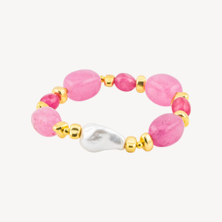 Bracciale con Pietre Dure e Perle di Maiorca 50cm + 5cm con Ematite Dorata e Giada Rosa