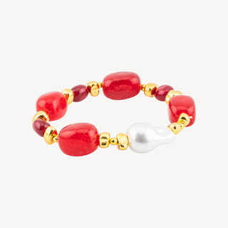 Bracciale con Pietre Dure e Perle di Maiorca 50cm + 5cm con Ematite Dorata e Giada Rossa