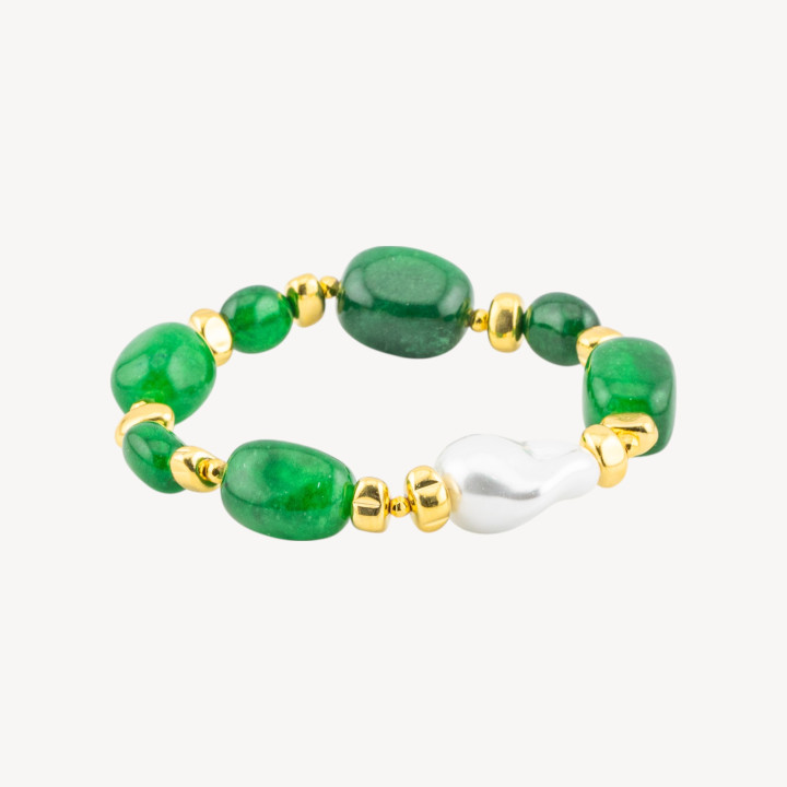 Bracciale con Pietre Dure e Perle di Maiorca con Ematite Dorata e Giada Verde