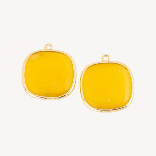 Connettore Componente Di Ottone Con Occhio Di Gatto Quadrato 22mm Con 1 Anellino 6pz Giallo Chiaro